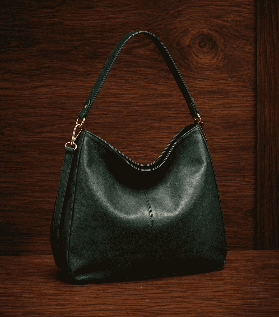 Forest green slouchy leather hobo bag with gold hardware